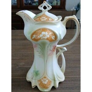 RS Prussia Porcelain Chocolate Tea Coffee Pot Teapot Hand Painted Reproduction